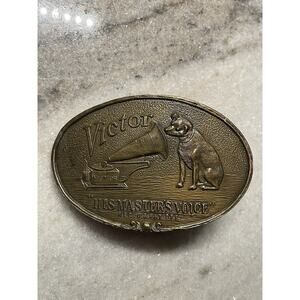 Vintage VICTOR His Master’s Voice Indiana Metal Craft Solid Brass Belt Buckle